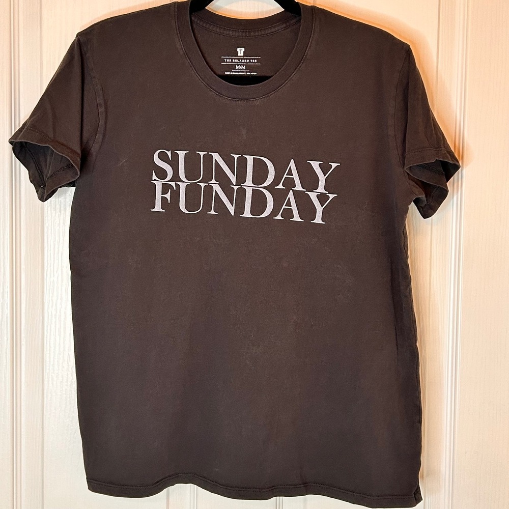 The Relaxed Tee Sunday Funday Graphic T-Shirt Charcoal Gray Women Medium
